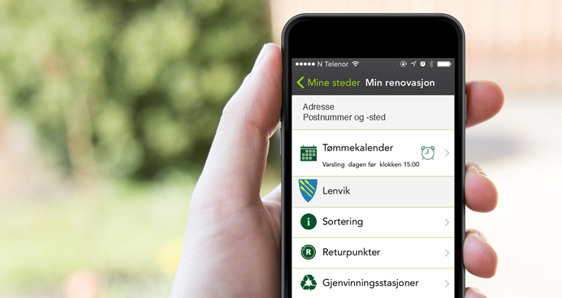 Skjermbilde fra appen Min renovasjon på mobiltelefon. Foto